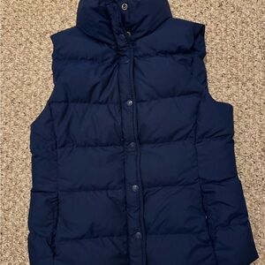 J. Crew Blue Puffer Vest Vintage. Sz Med women’s. Has tiny rip/paint stain